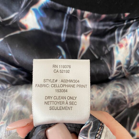 Helmut Lang SILK Cellophane Print Faux Tulip Hem Wrap Skirt Black Silver & Blue - Picture 8 of 12